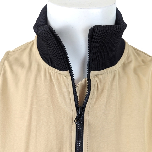 GSTQ 2 Way Zip Midi Dress NEW Womens Medium Beige Black Minimalist - Picture 4 of 14